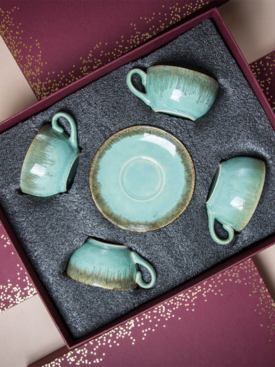 Pastel Green Cup Saucer Gift Box (Set of 4)