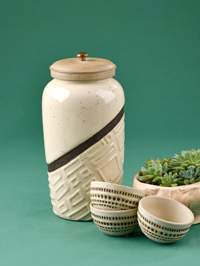 Metal & Ceramic Carved Jar
