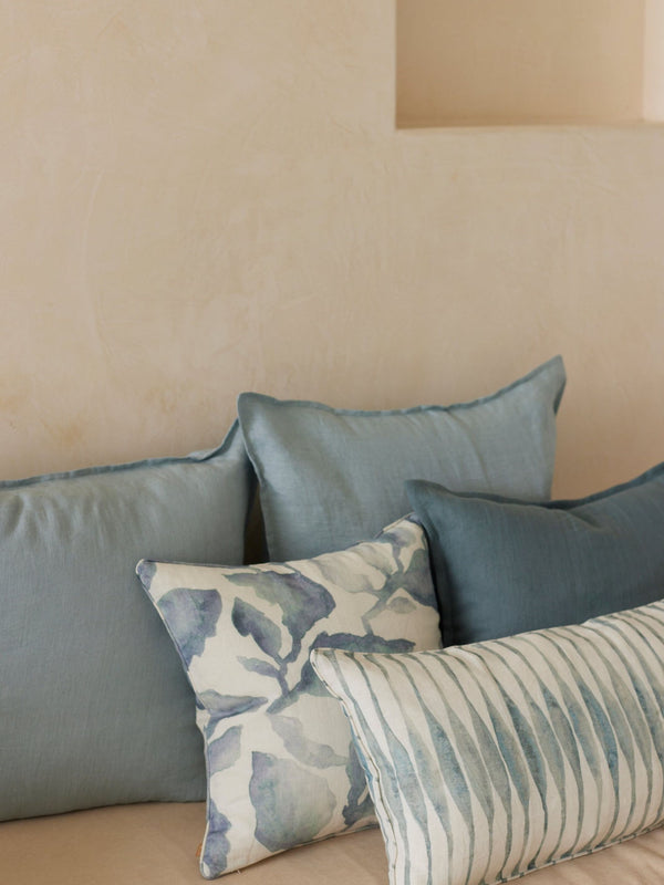Cushion Cover - Ripple Blue Lumbar Linen