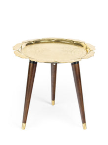 Brass Lotus Accent Table - Wooden Legs