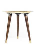 Brass Lotus Accent Table - Wooden Legs