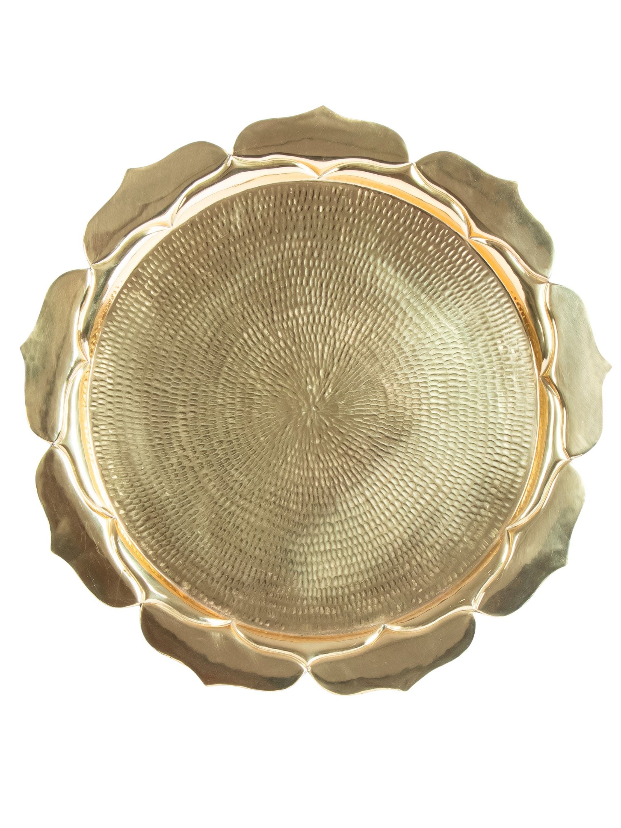 Brass Lotus Accent Table - Wooden Legs