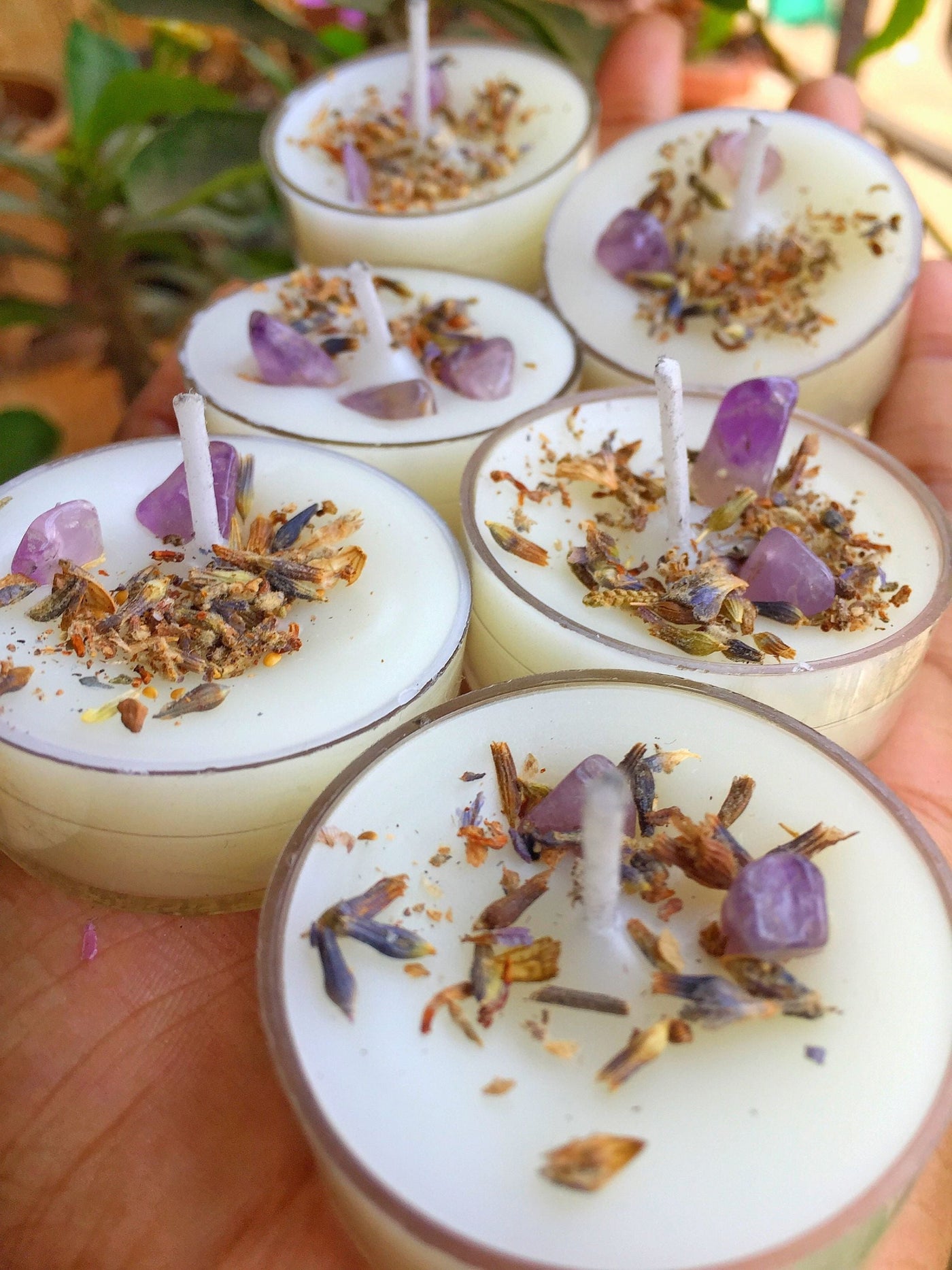 Scented Tea Light Candles - Infused with Lavender & Amethyst - Set of 8