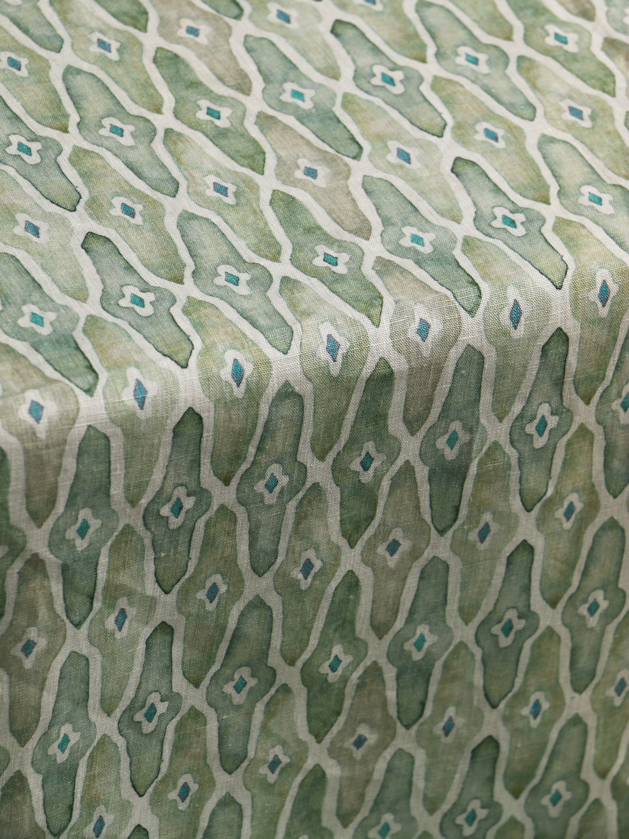 Mosaic Sage Linen Table Cover