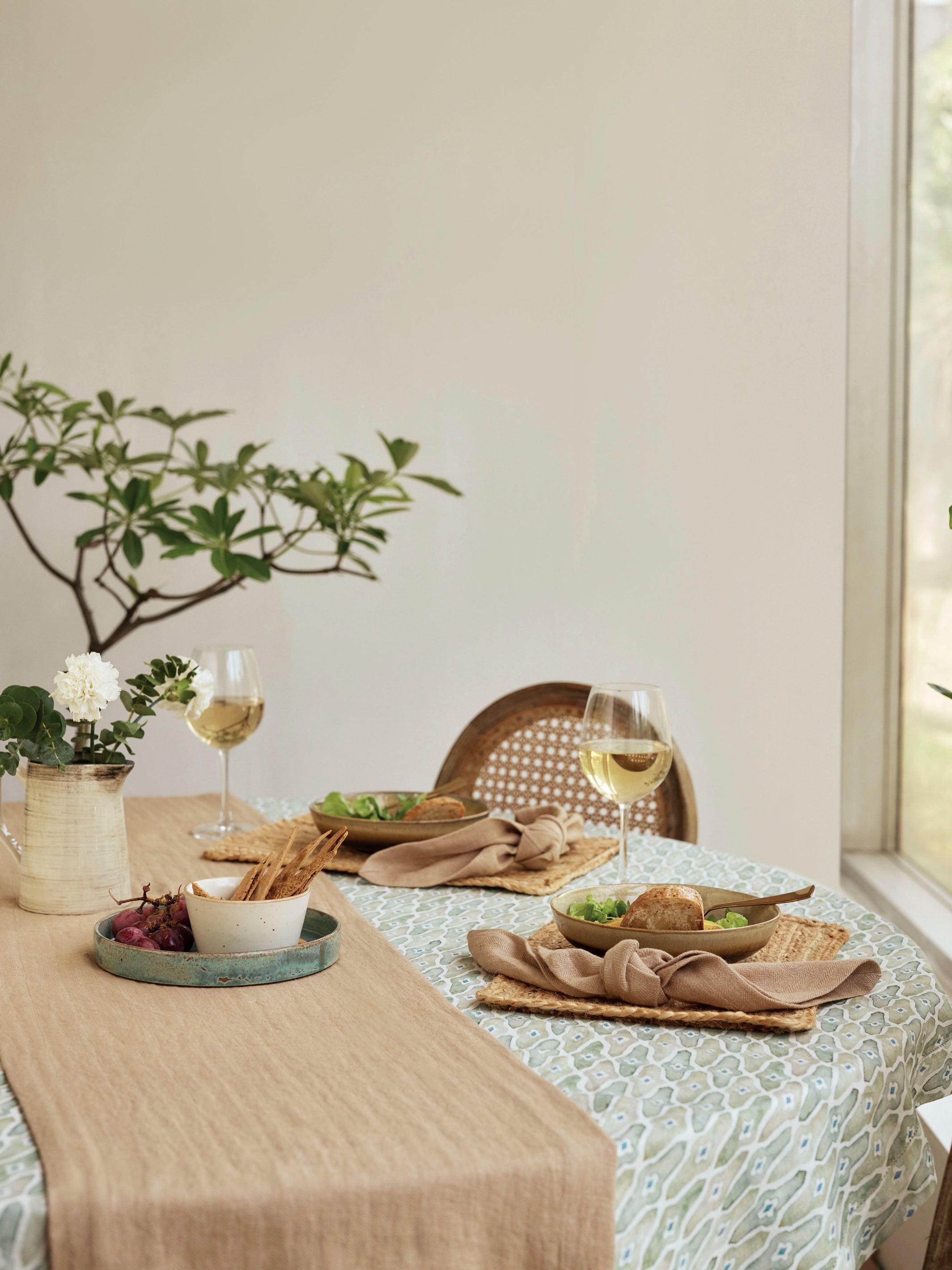 Mosaic Sage Linen Table Cover