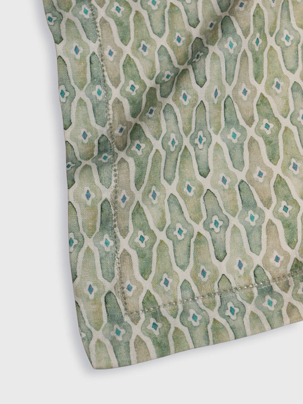 Mosaic Sage Linen Table Runner