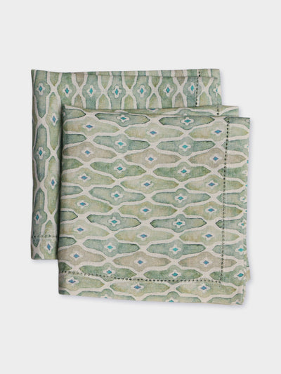 Mosaic Sage Linen Table Napkins Set of 2