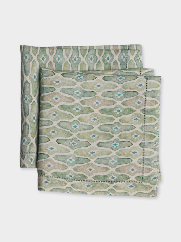 Mosaic Sage Linen Table Napkins Set of 2
