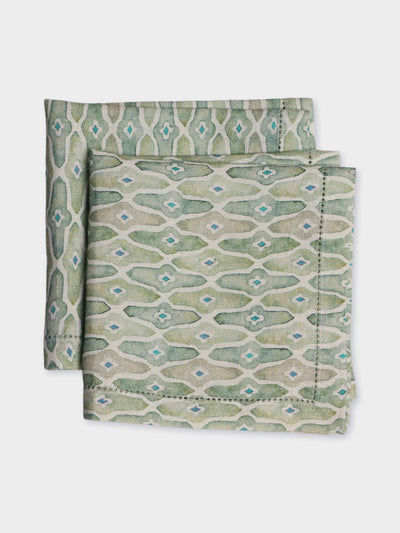 Mosaic Sage Linen Table Napkins Set of 2