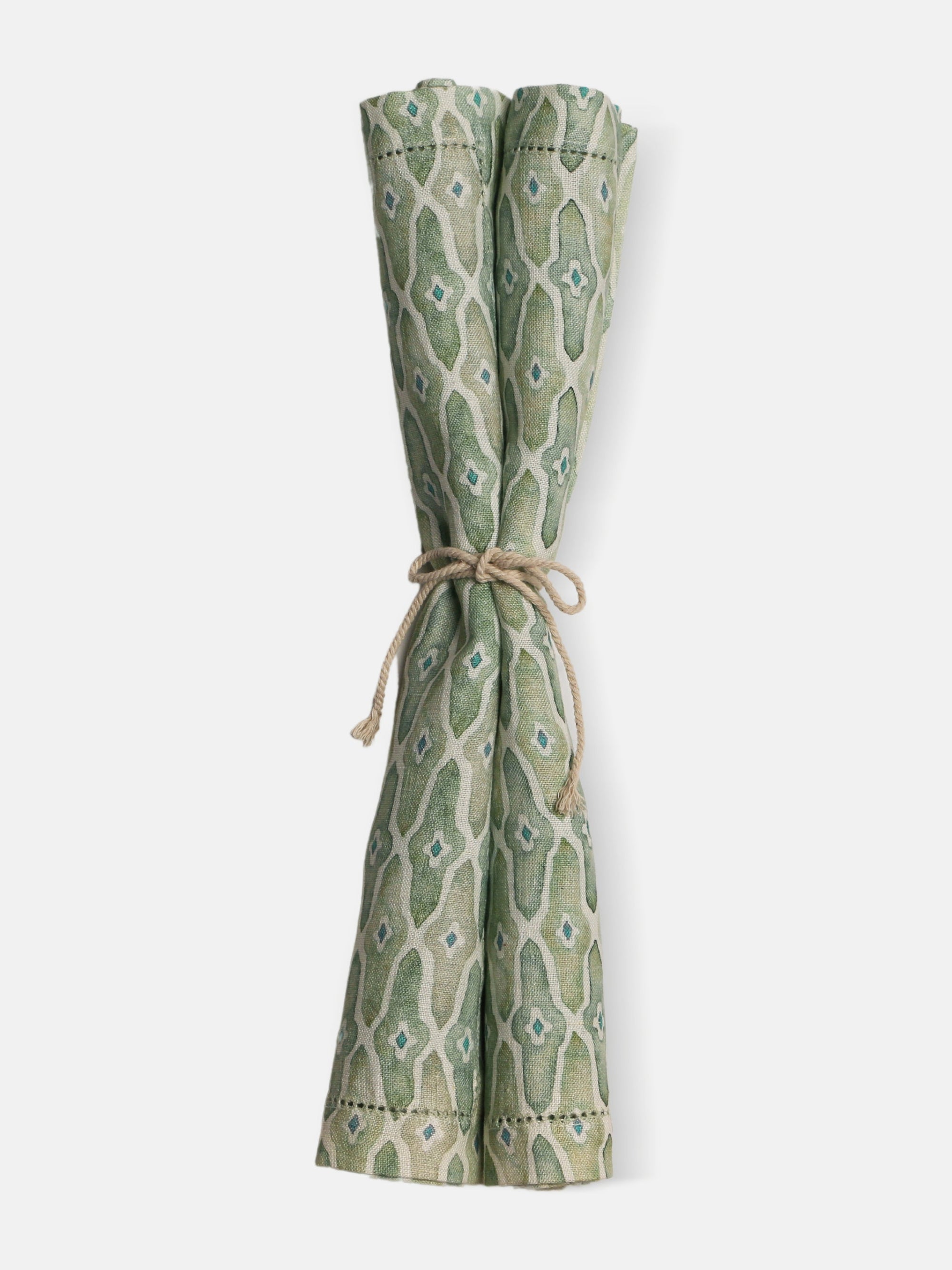 Mosaic Sage Linen Table Napkins Set of 2