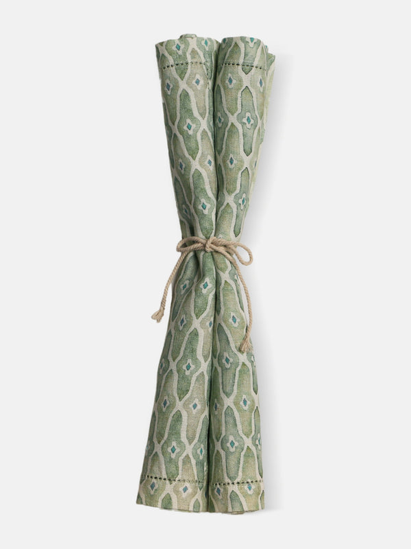 Mosaic Sage Linen Table Napkins Set of 2