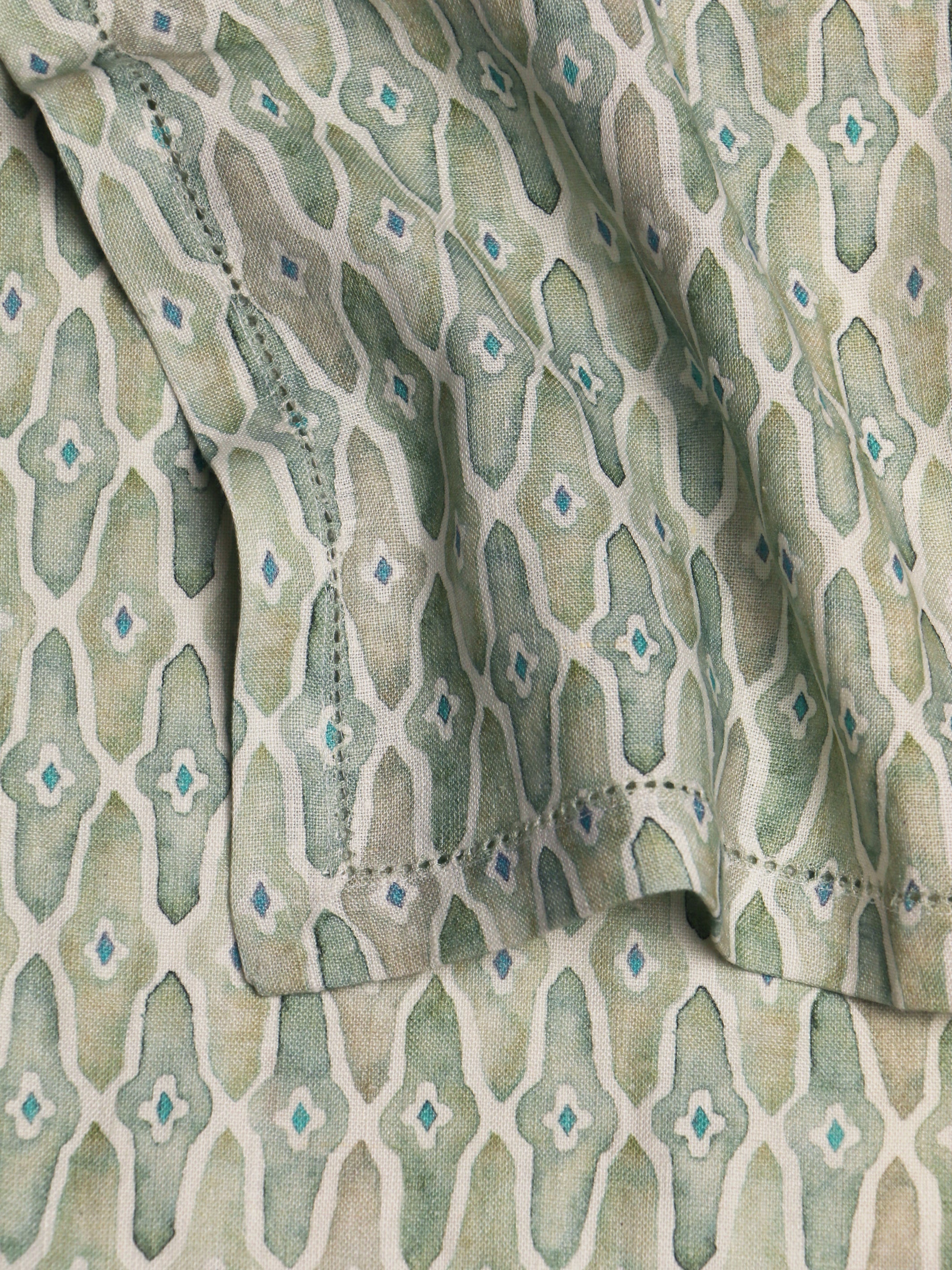 Mosaic Sage Linen Table Napkins Set of 2
