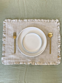 Herringbone Ruffle Table Mat - Oatmeal Set of 2