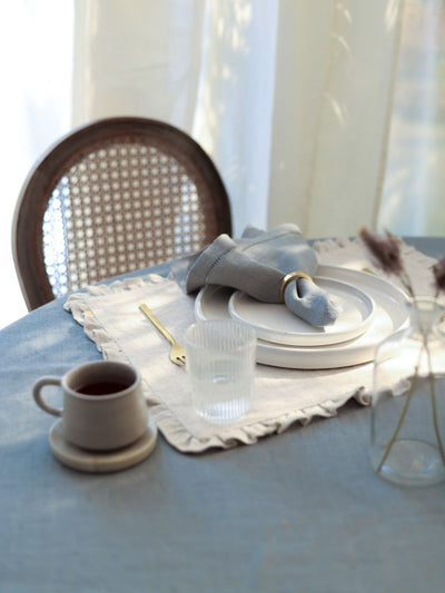 Herringbone Ruffle Table Mat - Oatmeal Set of 2