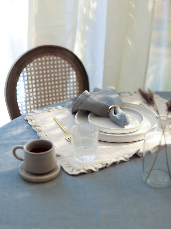 Herringbone Ruffle Table Mat - Oatmeal Set of 2