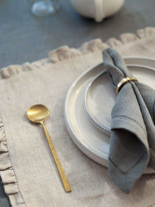 Herringbone Ruffle Table Mat - Oatmeal Set of 2
