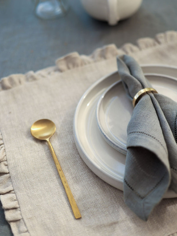 Herringbone Ruffle Table Mat - Oatmeal Set of 2