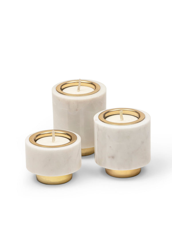 Tea Light Candle Holder - Tealight Pillars - Marble & Brass