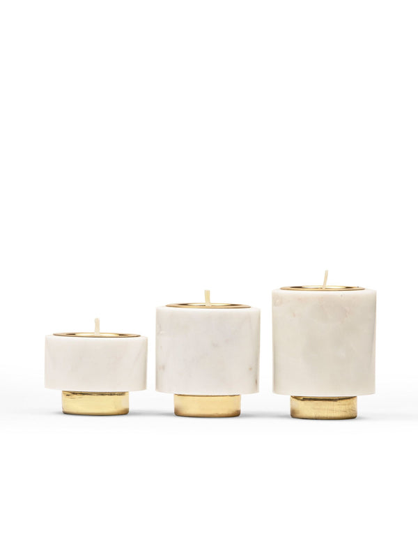 Tea Light Candle Holder - Tealight Pillars - Marble & Brass