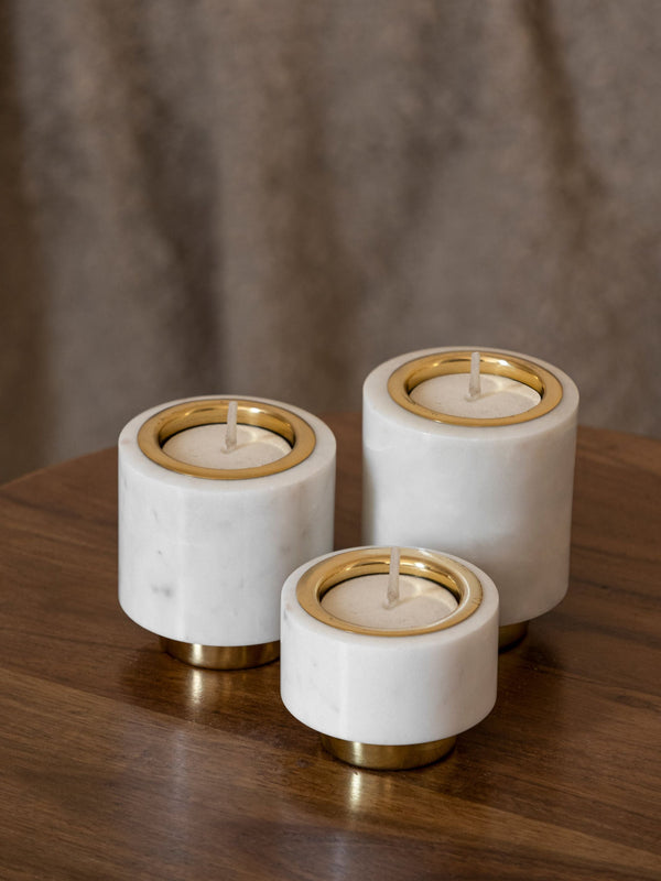 Tea Light Candle Holder - Tealight Pillars - Marble & Brass