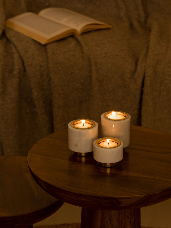 Tea Light Candle Holder - Tealight Pillars - Marble & Brass