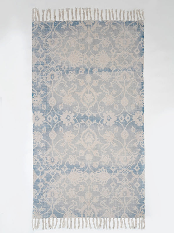 Aqua Block Print Cotton Rug