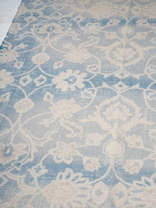 Aqua Block Print Cotton Rug