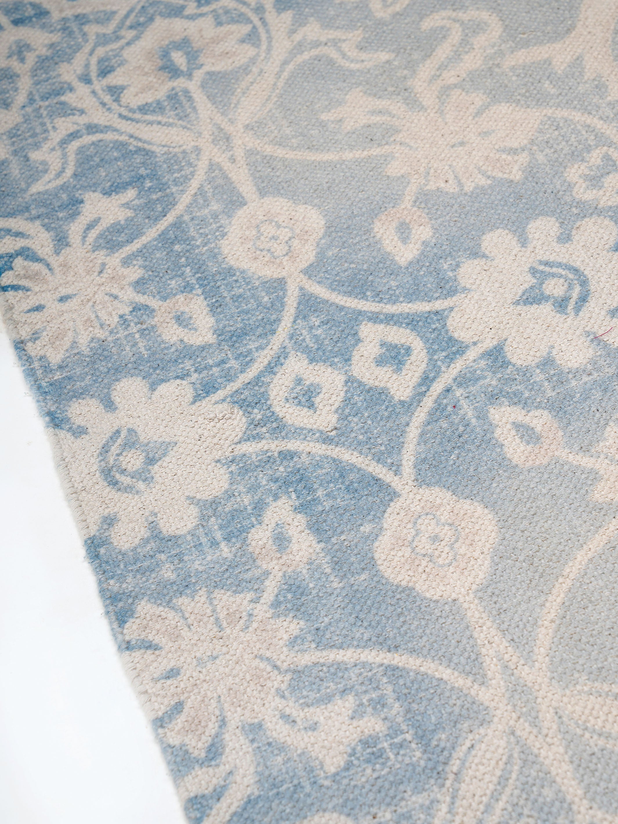 Aqua Block Print Cotton Rug