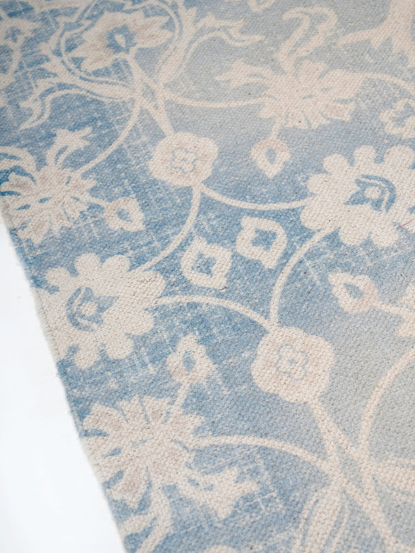 Aqua Block Print Cotton Rug