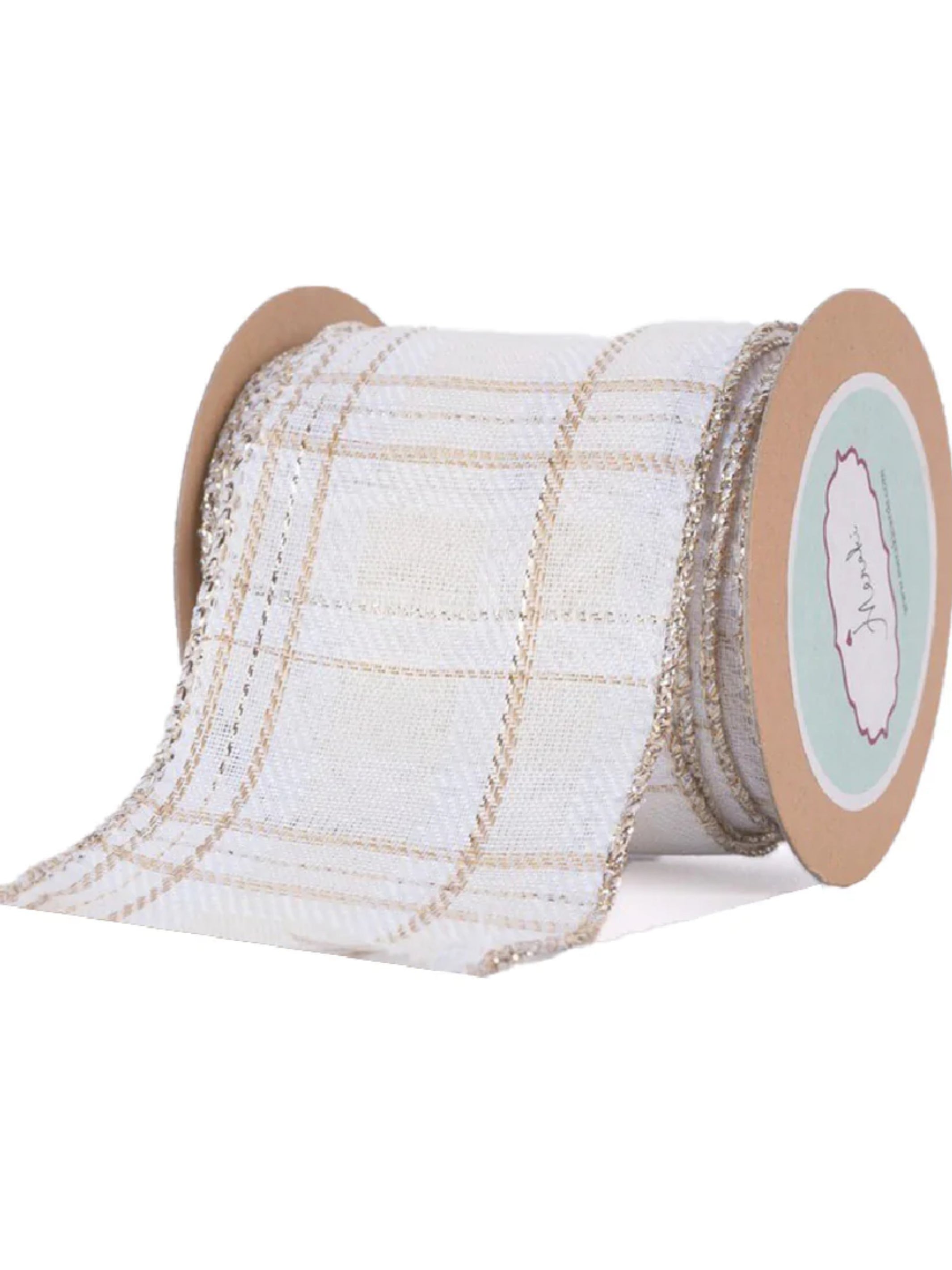 White, Ivory & Beige Plaid Ribbon