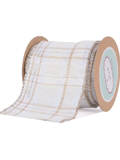 White, Ivory & Beige Plaid Ribbon