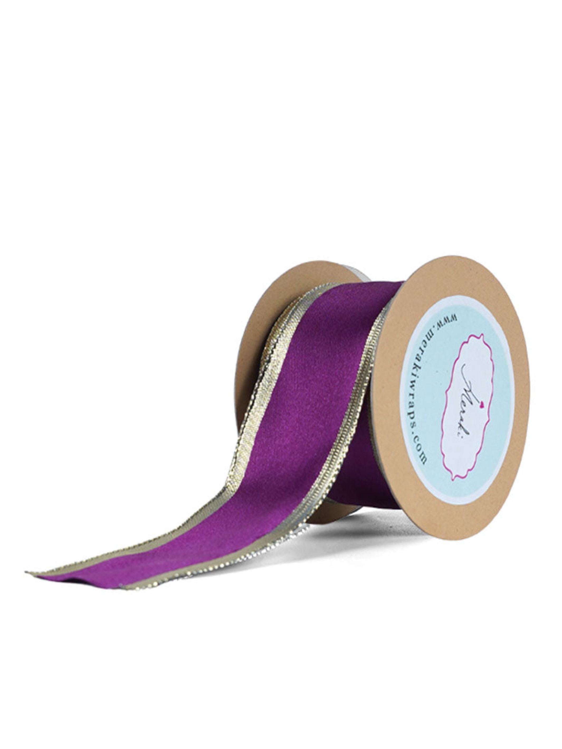 Purple Satin with champagne gold edging Ribbon