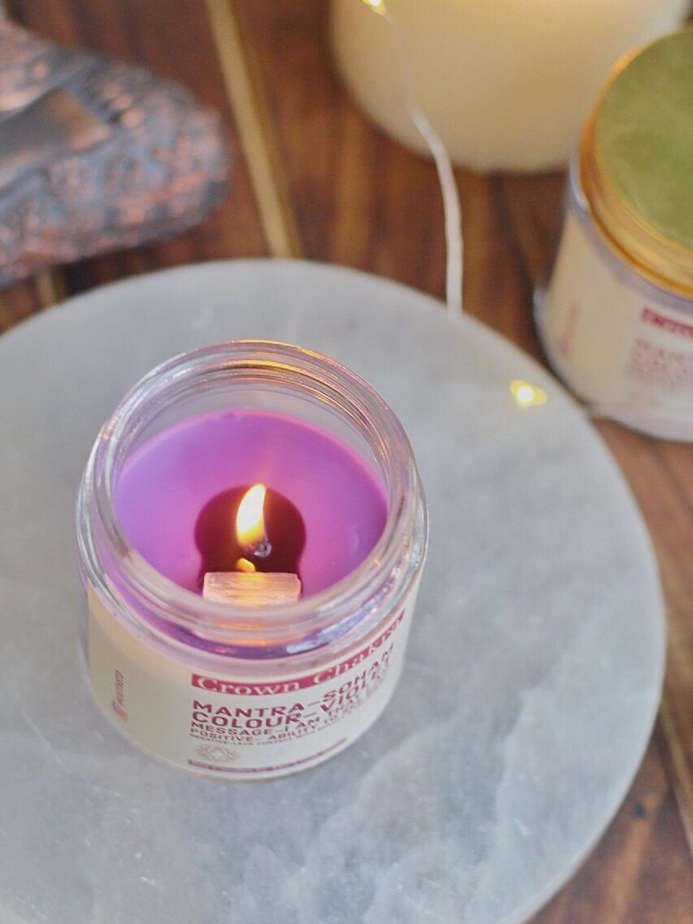 Crown Chakra Scented Candle with Crystal Tumble -Soy Wax -100 g