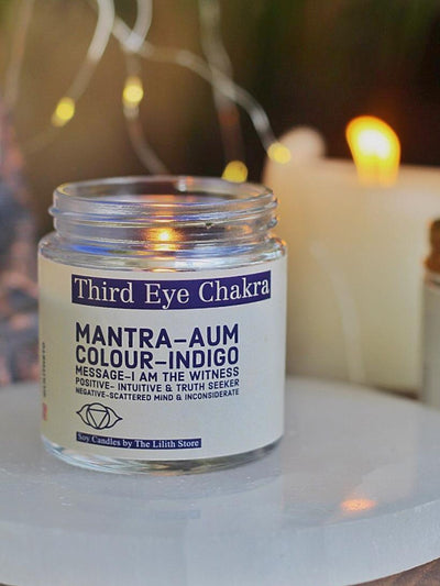 Third Eye Chakra Scented Candle with Crystal Tumble -Soy Wax -100 g