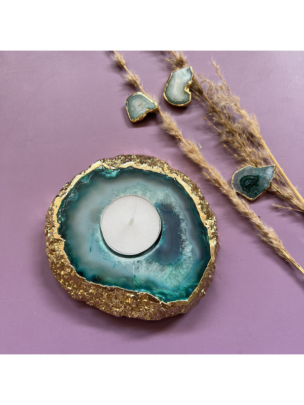 Agate Candle Holder Green