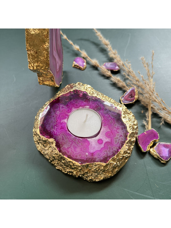 Agate Candle Holder Pink