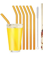 Amber Transparent Glass Straws 6 pcs with brush