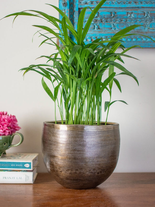 Antique Bronze toned Round Vintage Handcrafted Planter Medium