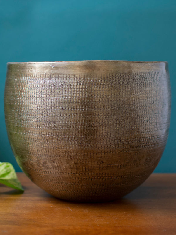 Antique Bronze toned Round Vintage Handcrafted Planter Medium