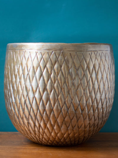 Antique Silver toned Vintage Handcrafted Planter Medium