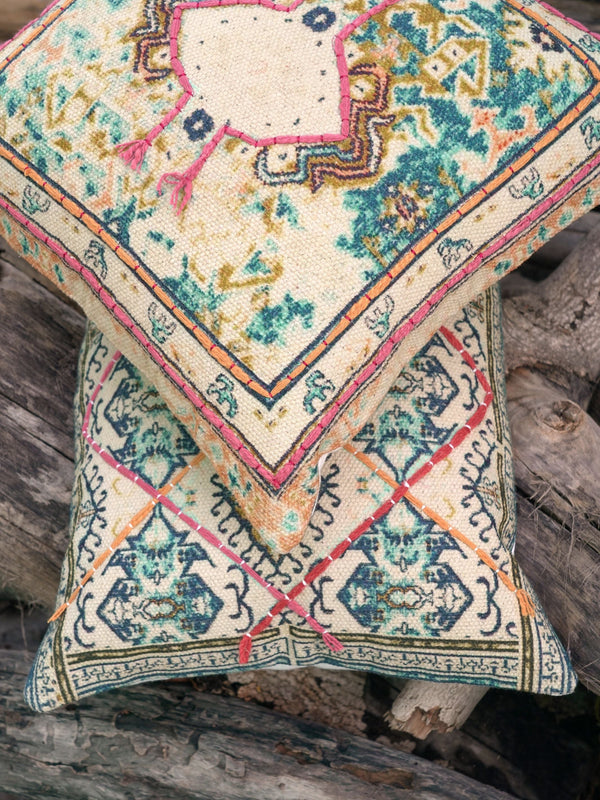 Embroidered Cotton Cushion Cover - Arev