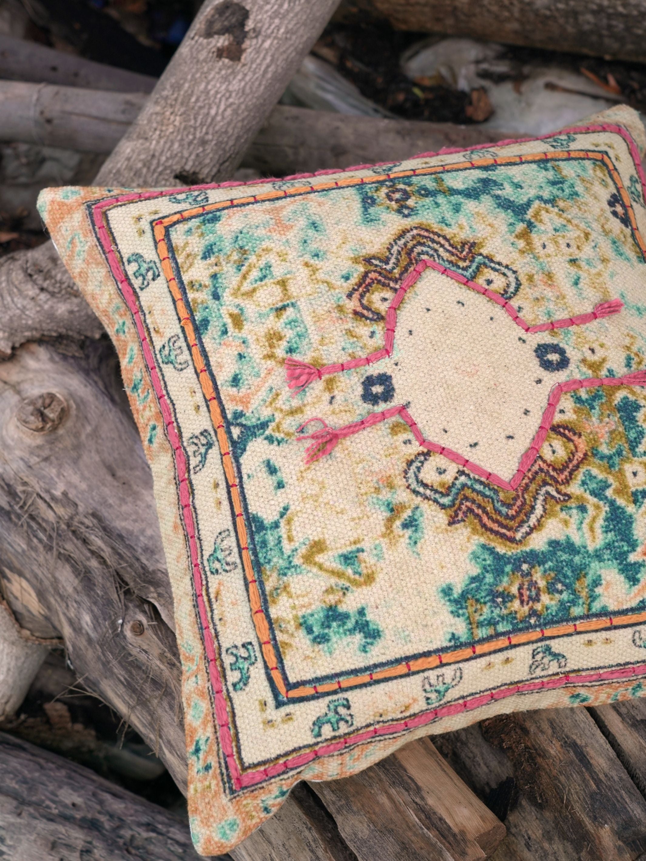 Embroidered Cotton Cushion Cover - Arev