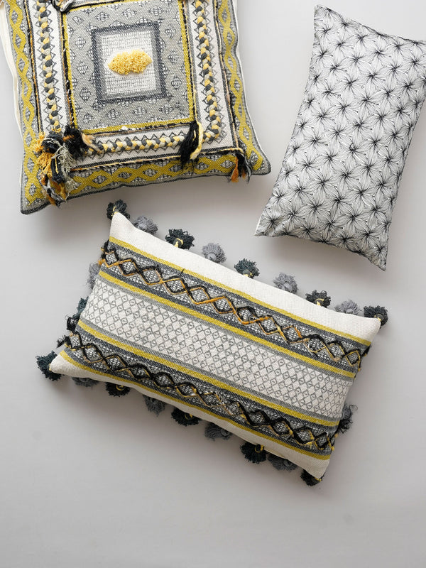 Cushion Cover - Argyle Block Print Woven Tassel