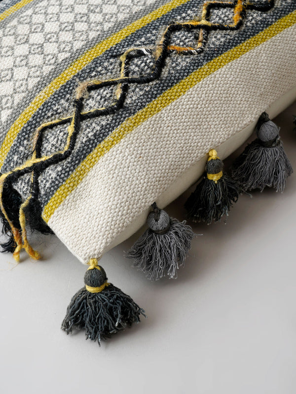 Cushion Cover - Argyle Block Print Woven Tassel
