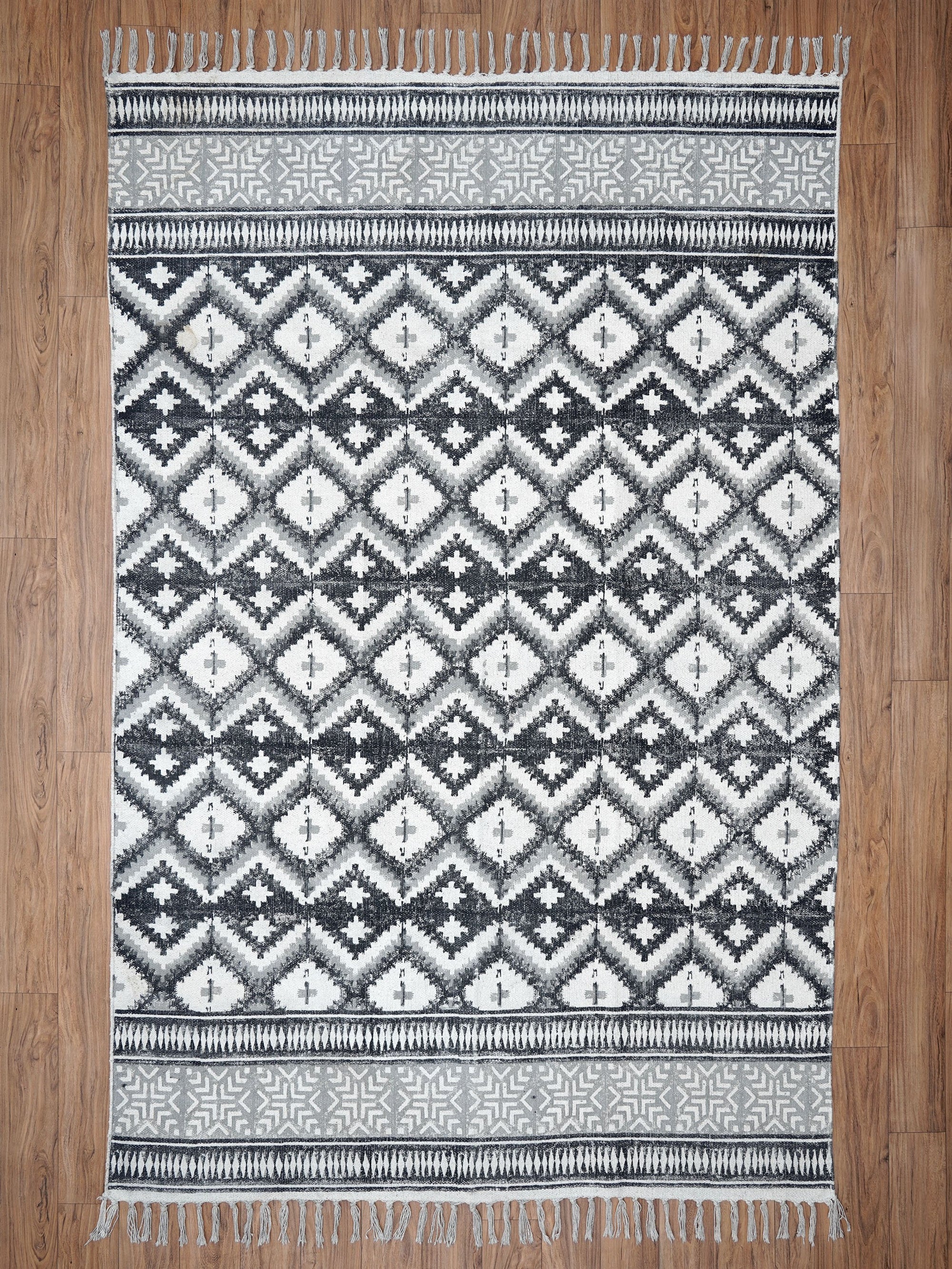 Argyle Block Print Cotton Rug