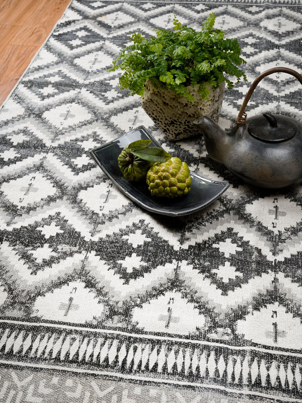 Argyle Block Print Cotton Rug