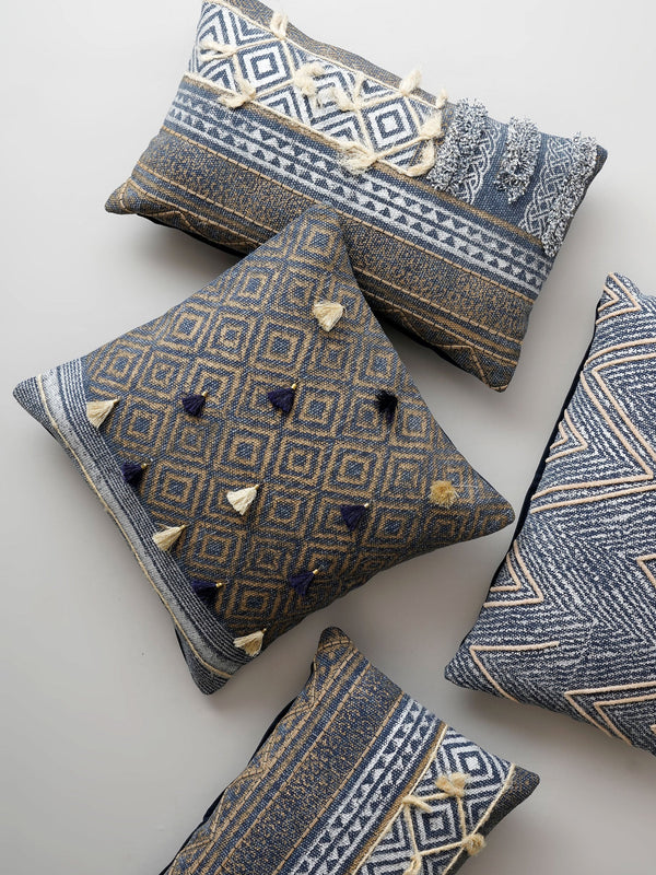 Cushion Cover - Argyle Block Print with Tassel