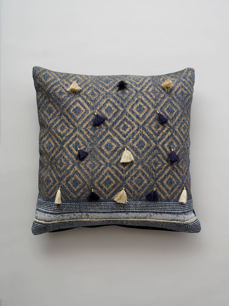 Cushion Cover - Argyle Block Print with Tassel