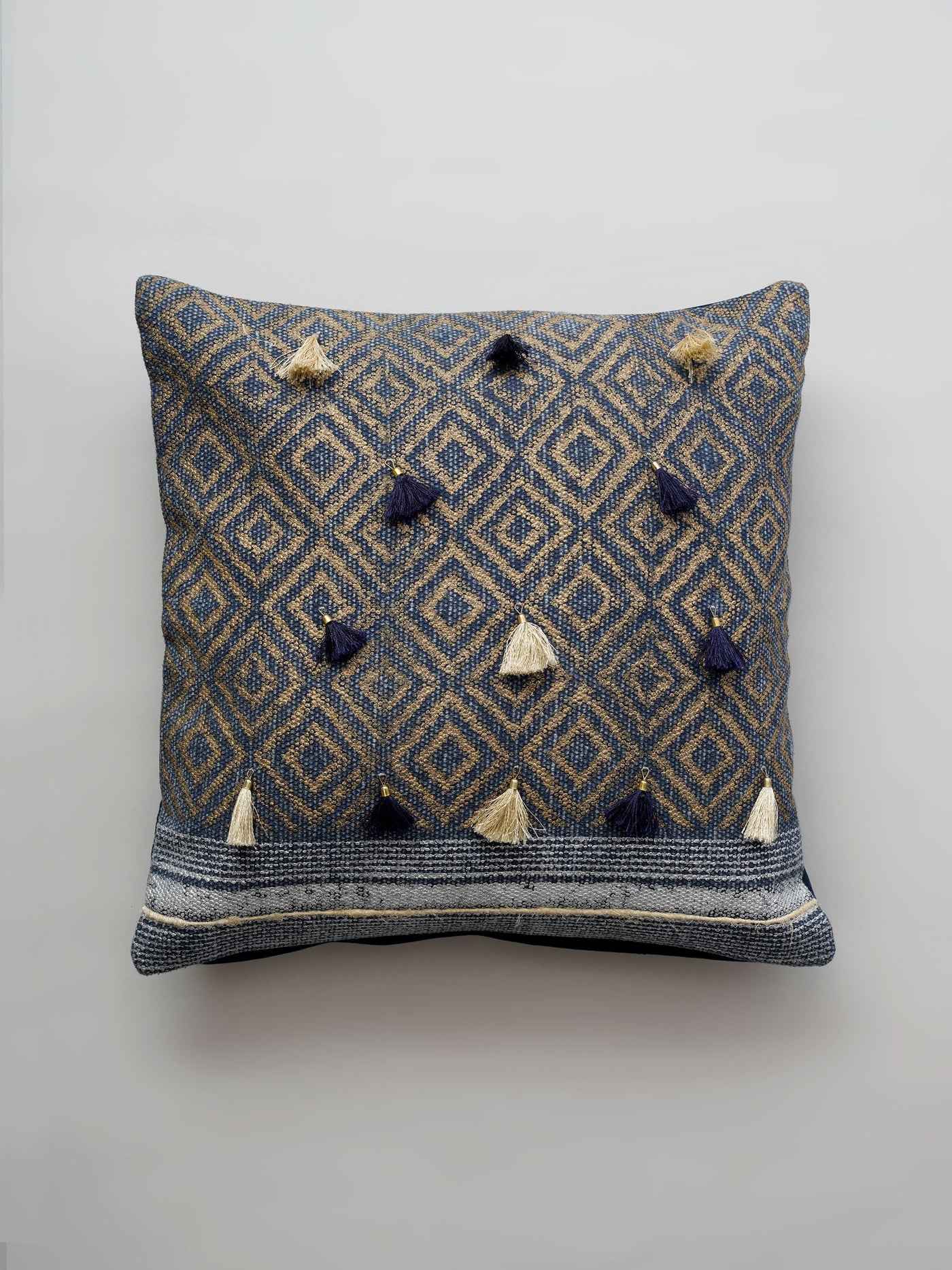 Cushion Cover - Argyle Block Print with Tassel