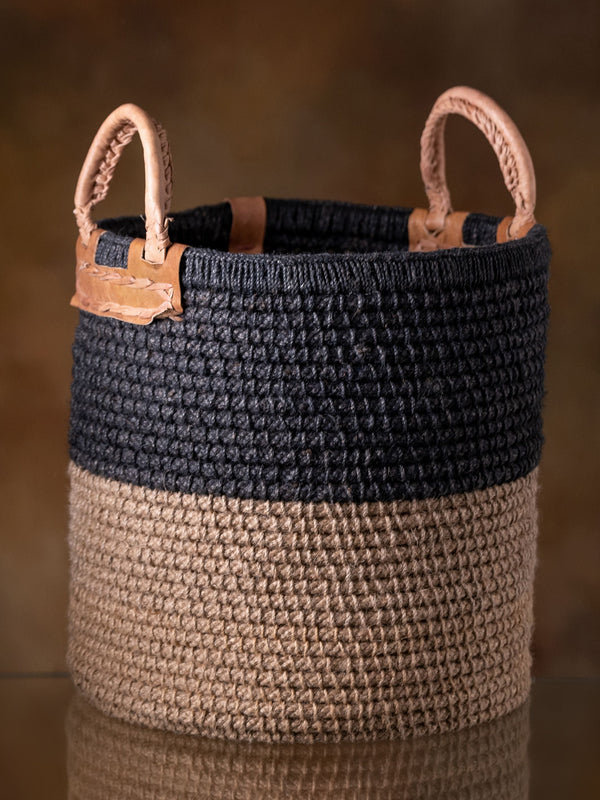 Black & Beige Jute Basket